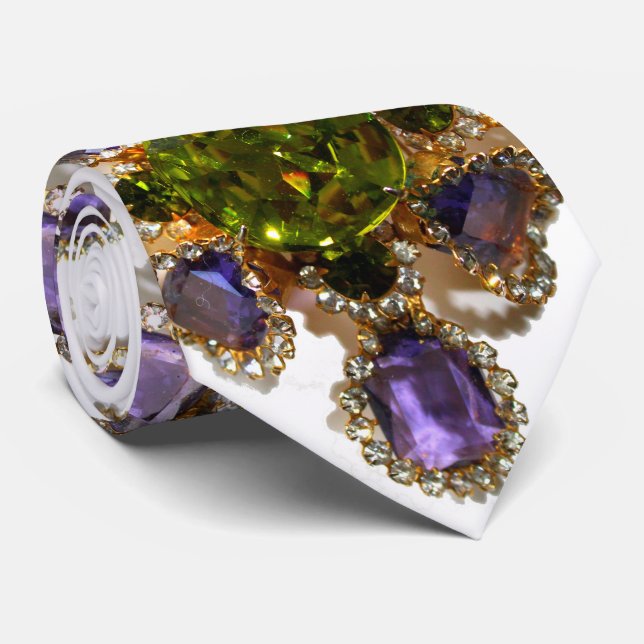 Purple Amethyst Diamonds Emeralds jewelry  Neck Tie (Rolled)