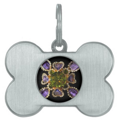 Purple Amethyst Diamonds Emeralds jewelry  Pet Name Tag