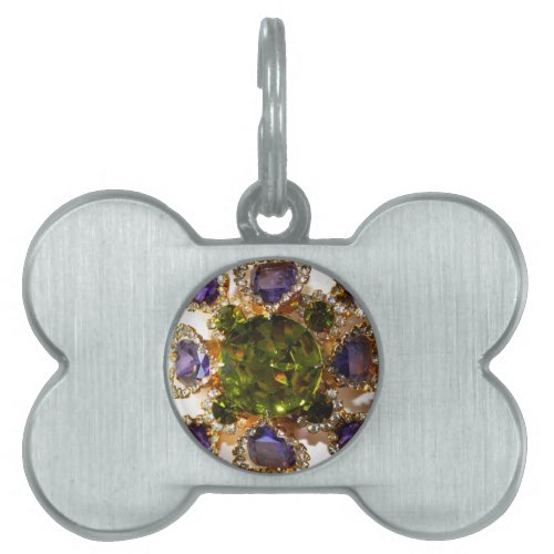 Purple Amethyst Diamonds Emeralds jewelry  Pet Name Tag