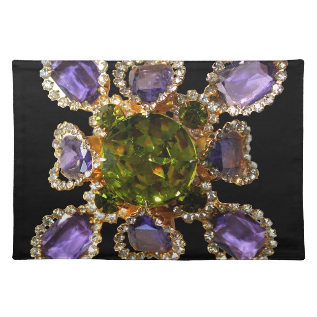 Purple Amethyst Diamonds Emeralds jewelry  Placemat (Front)