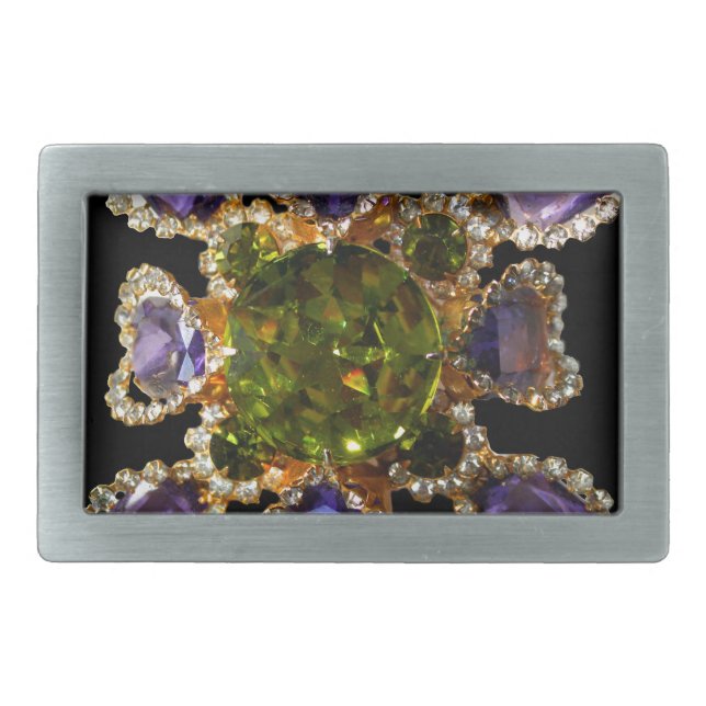 Purple Amethyst Diamonds Emeralds jewelry  Rectangular Belt Buckle (Front)