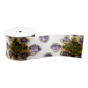 Purple Amethyst Diamonds Emeralds jewelry Satin Ribbon