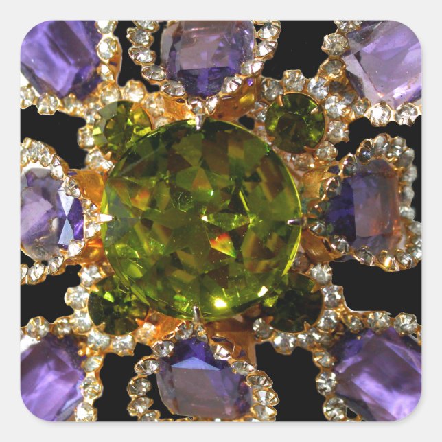 Purple Amethyst Diamonds Emeralds jewelry  Square Sticker (Front)