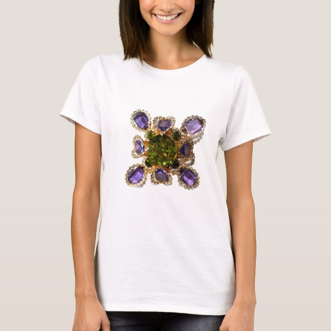 Purple Amethyst Diamonds Emeralds jewelry  T-Shirt (Front)
