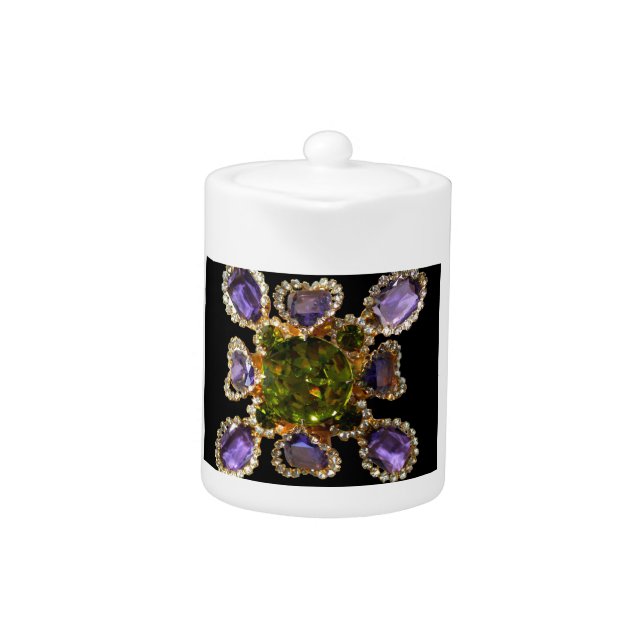 Purple Amethyst Diamonds Emeralds jewelry  Teapot (Front)