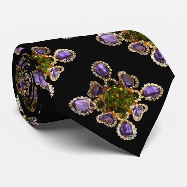 Purple Amethyst Diamonds Emeralds jewelry  Tie (Rolled)