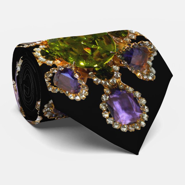 Purple Amethyst Diamonds Emeralds jewelry  Tie (Rolled)