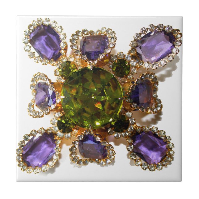 Purple Amethyst Diamonds Emeralds jewelry  Tile (Front)