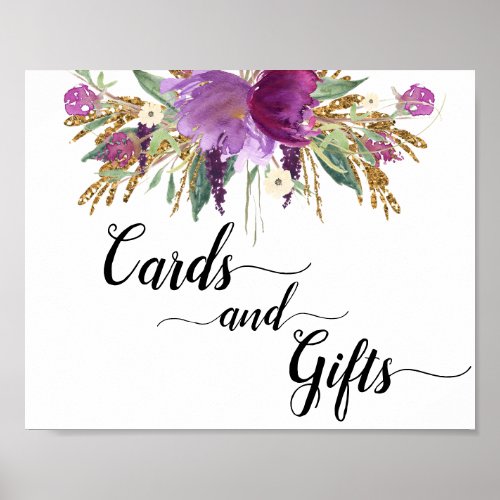 Purple Amethyst Floral Cards  Gifts Sign
