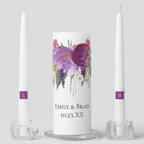 Purple Amethyst Floral Gold Glitter Unity Candles