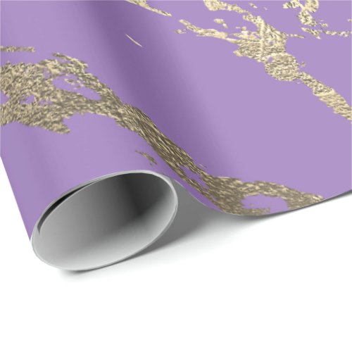 Purple Amethyst Foxier Gold Marble Shiny Glam Wrapping Paper