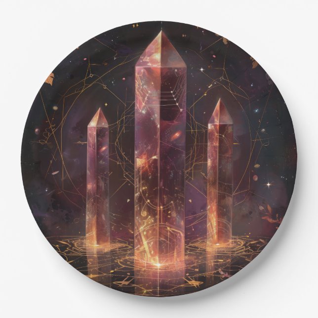 Purple Amethyst Galaxy Fantasy Pattern Paper Plates (Front)