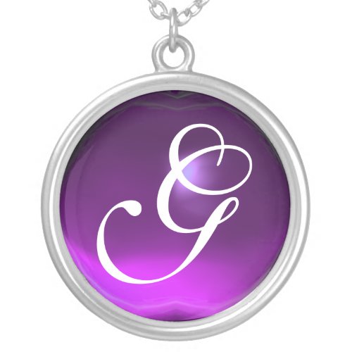 Purple Amethyst Gem  Monogram Silver Plated Necklace