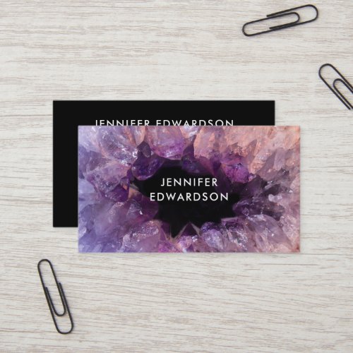 Purple amethyst gemstone black professional business card