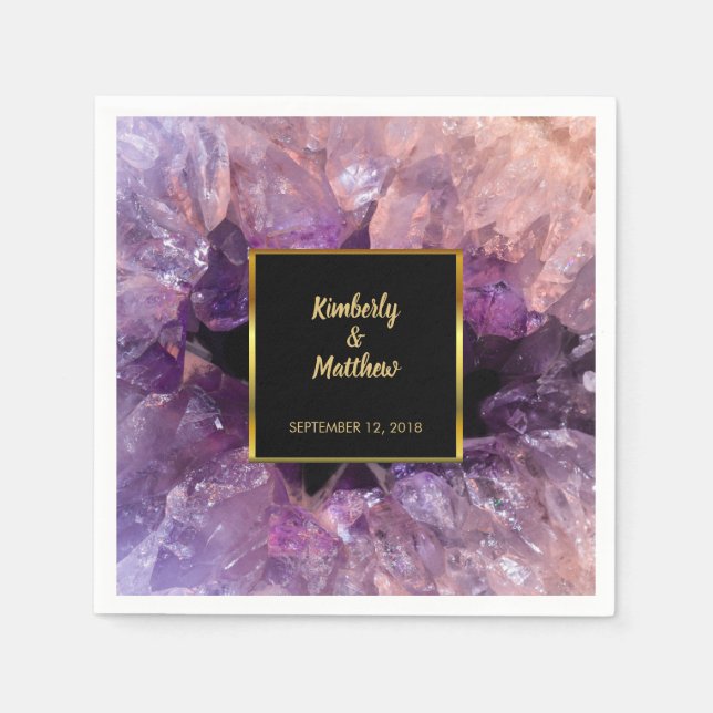 Purple amethyst gemstone bride and groom Wedding Napkins (Front)