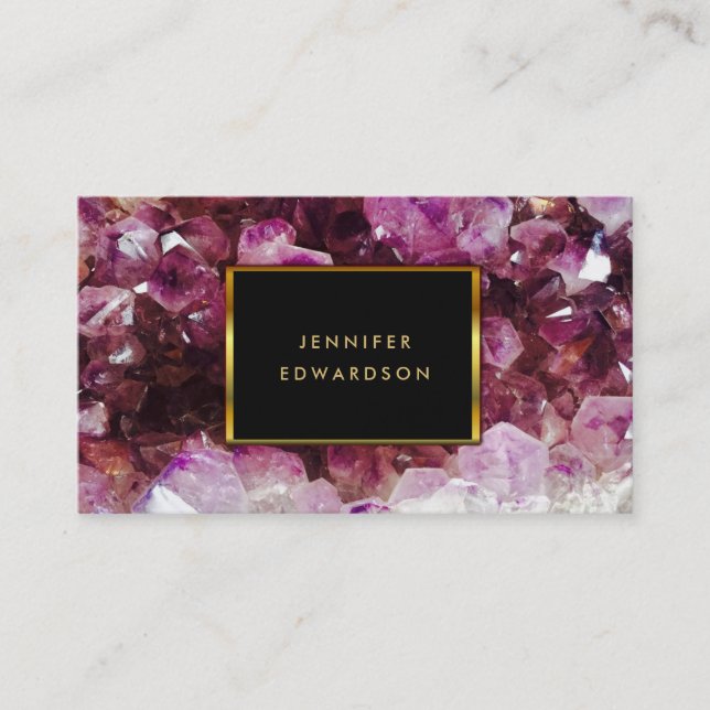 Purple amethyst gemstone crystal professional business card (Front)