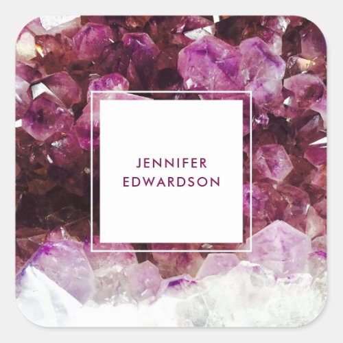 Purple amethyst gemstone crystal professional square sticker