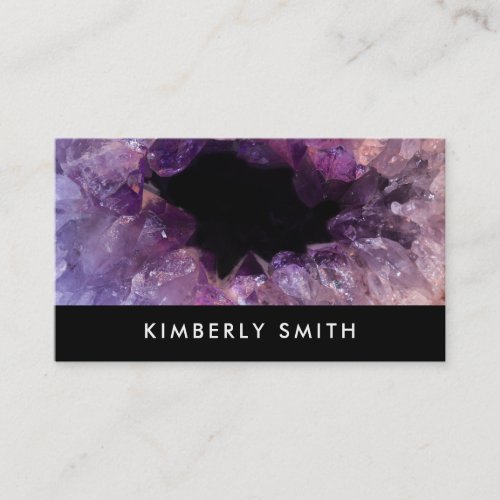 Purple amethyst gemstone geode black professional business card