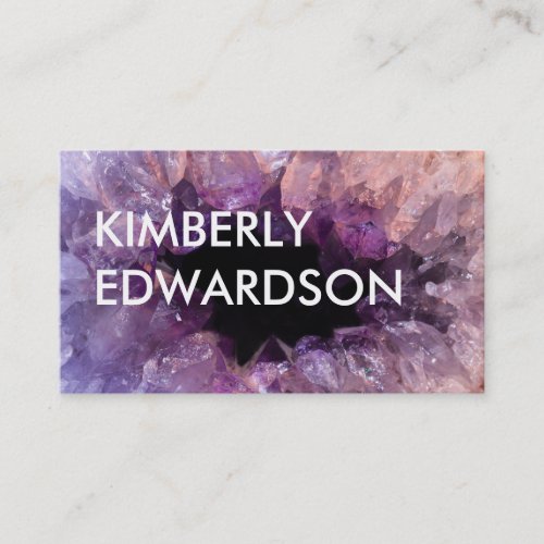 Purple amethyst gemstone mineral bold text business card