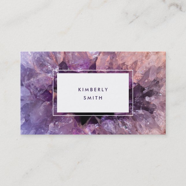Purple amethyst gemstone mineral professional business card (Front)