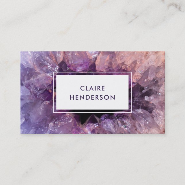 Purple amethyst gemstone mineral professional business card (Front)