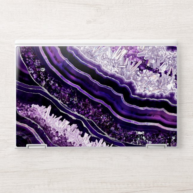Purple Amethyst Geode and Silver Digital Art HP Laptop Skin (Front)