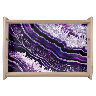 Purple Amethyst Geode and Silver Digital Art Serving Tray