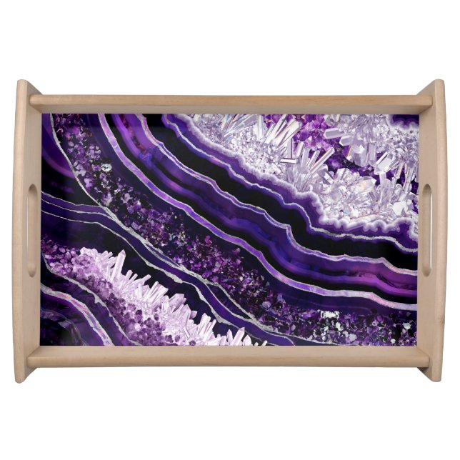 Purple Amethyst Geode and Silver Digital Art Serving Tray (Front)