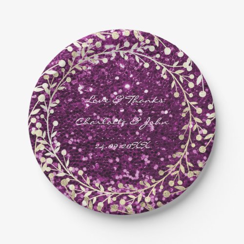 Purple Amethyst Glitter Foxier Gold Wreath Garland Paper Plates