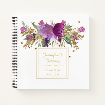 Purple Amethyst Gold Floral Guest Book | by dmboyce at Zazzle