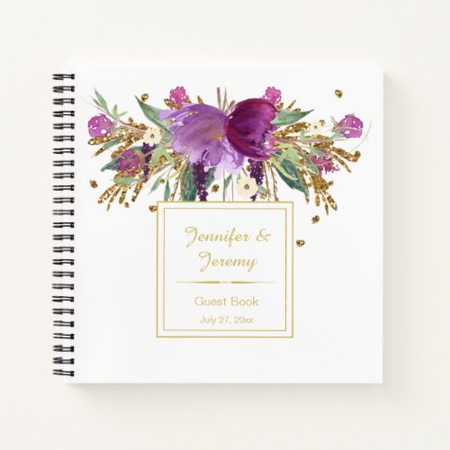 Purple Amethyst Gold Floral Guest Book 