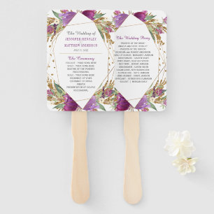 Purple Amethyst Gold Glitter Geometric Frame Hand Fan