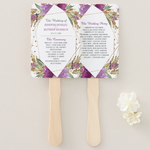 Purple Amethyst Gold Glitter Geometric Frame Hand Fan