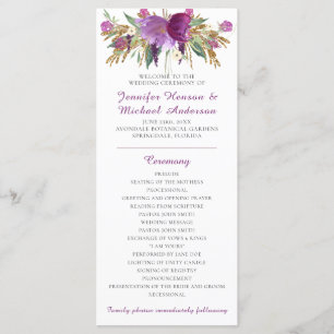 Purple Amethyst Gold Glitter Wedding Program