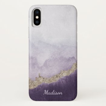 Purple Amethyst Gold Veining Monogram Iphone X Case by Case_by_Case at Zazzle