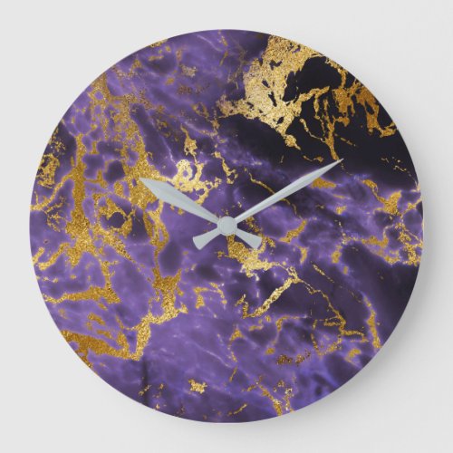 Purple Amethyst Golden Stone Marble Black Luxury Large Clock