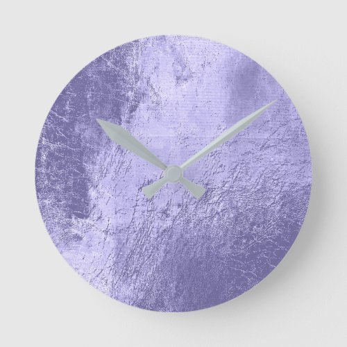 Purple Amethyst Leather Metal Glass Gray Minimal Round Clock