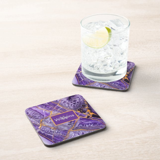 Purple Amethyst Pattern  Beverage Coaster (Right Side)
