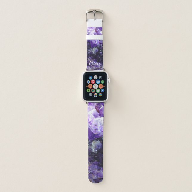 Purple amethyst Personalized Name Apple Watch Band (Front)