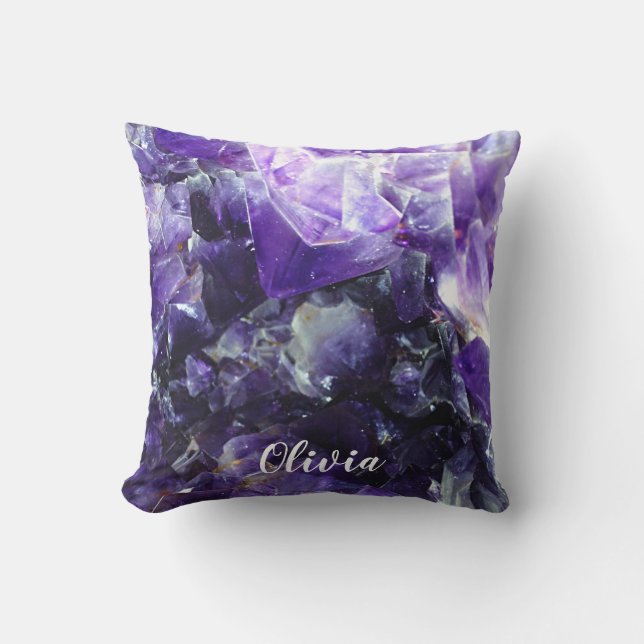 Purple amethyst Personalized Name Throw Pillow (Front)