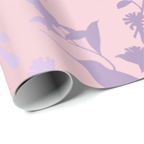 Purple Amethyst Pink Foils Hummingbird Flowers Wrapping Paper