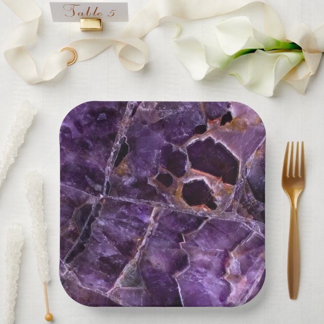 Purple Amethyst Quartz Crystal Paper Plates (Wedding)