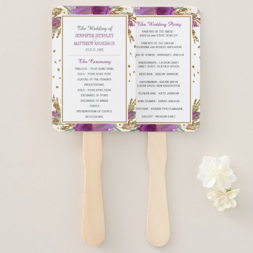 Purple Amethyst Rectangle Gold Glitter Frame Hand Fan