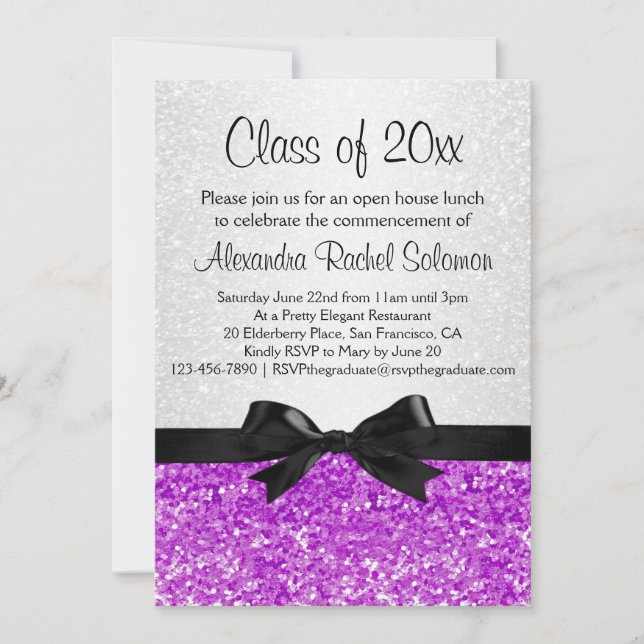 Purple/Amethyst Sparkle-look Graduation Invitation (Front)