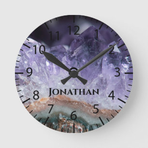 Purple Amethyst Stone Crystals Geode Photo Custom Round Clock