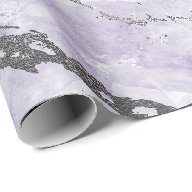 Purple Amethyst White Silver Gray Marble Shiny Wrapping Paper (Roll Corner)