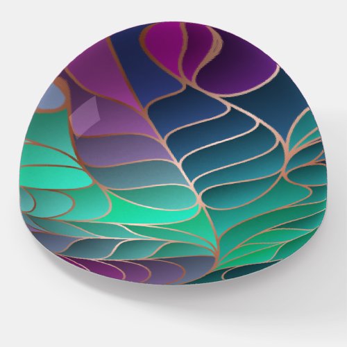 Purple and Aqua Art Nouveau Leaf Paperweight