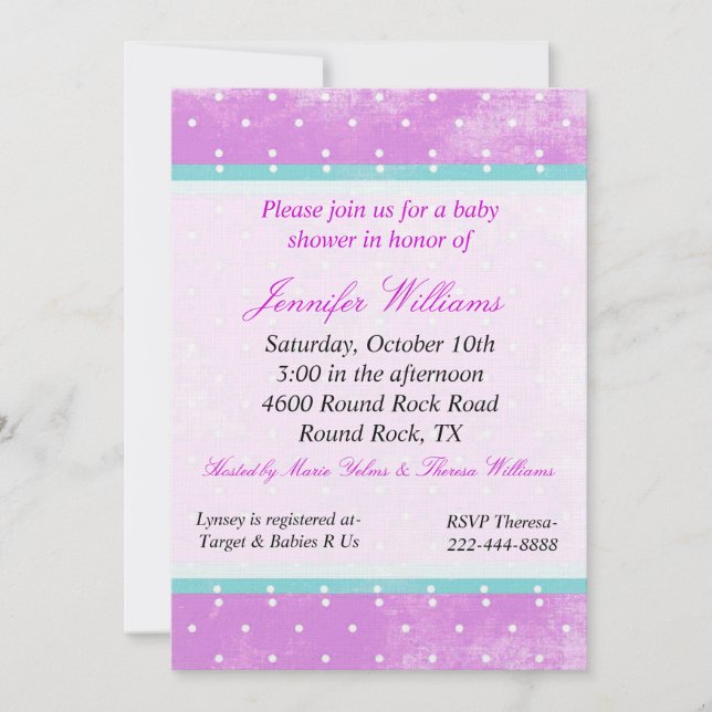 Purple and Aqua Baby Shower Invitation (Front)