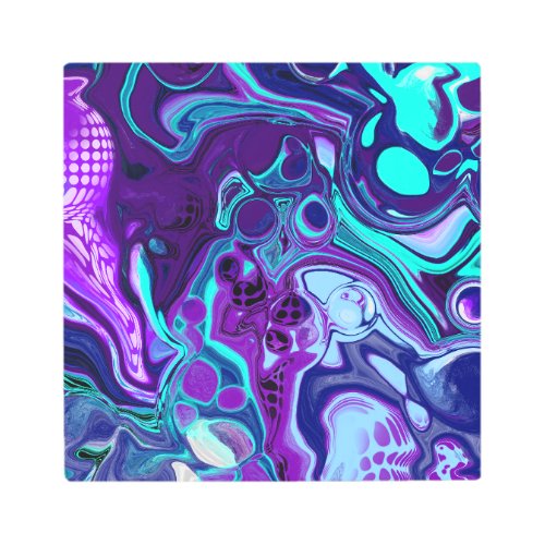 Purple and Aqua Blue Abstract Fluid Art  