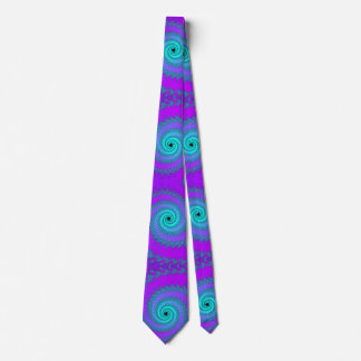Purple and Aqua Blue Fractal Spirals Neck Tie